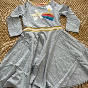Adorable NWT Mini Boden Girls size 9-10 Gray Star Rainbow Kids Dress